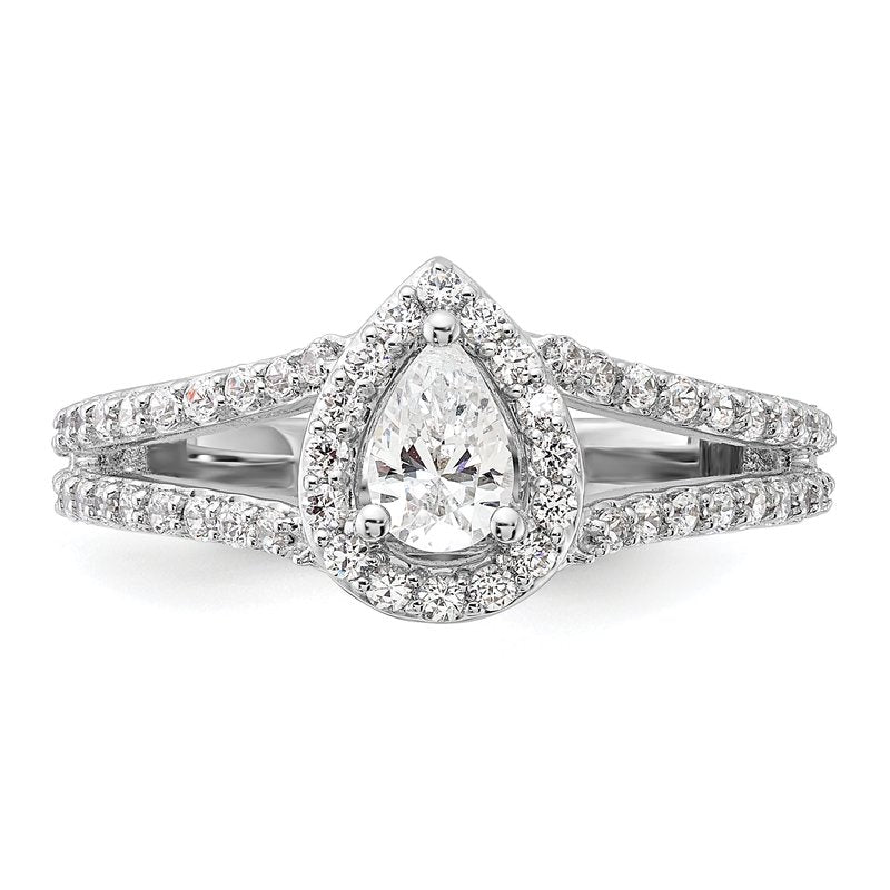 14K White Gold 5/8 carat Lab Grown Diamond VS/SI  D E F  Semi Mount Pear Halo Engagement Ring
