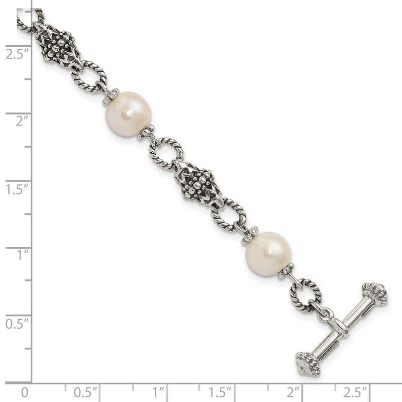 Sterling Silver 8 Inch Antiqued 8-8.5mm Freshwater Cultured Pearl Bracelet