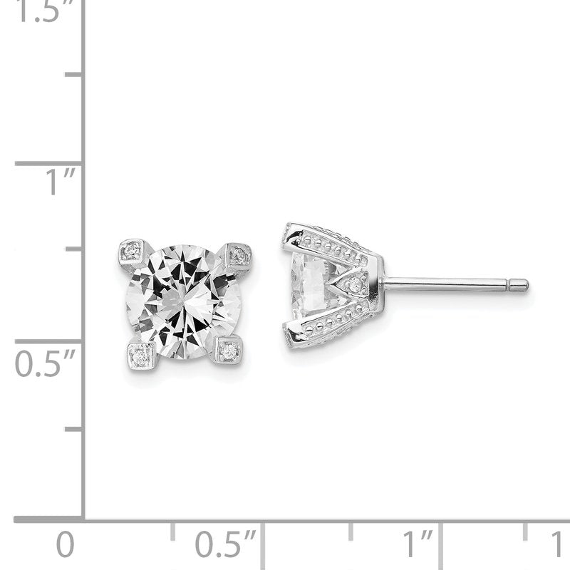 Sterling Silver Rhodium-plated Brilliant-cut CZ 8mm Stud Post Earrings