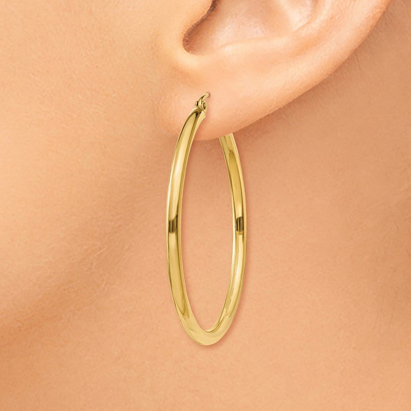 14K 2.5x40mm Polished Lightweight Tube Hoop Earrings