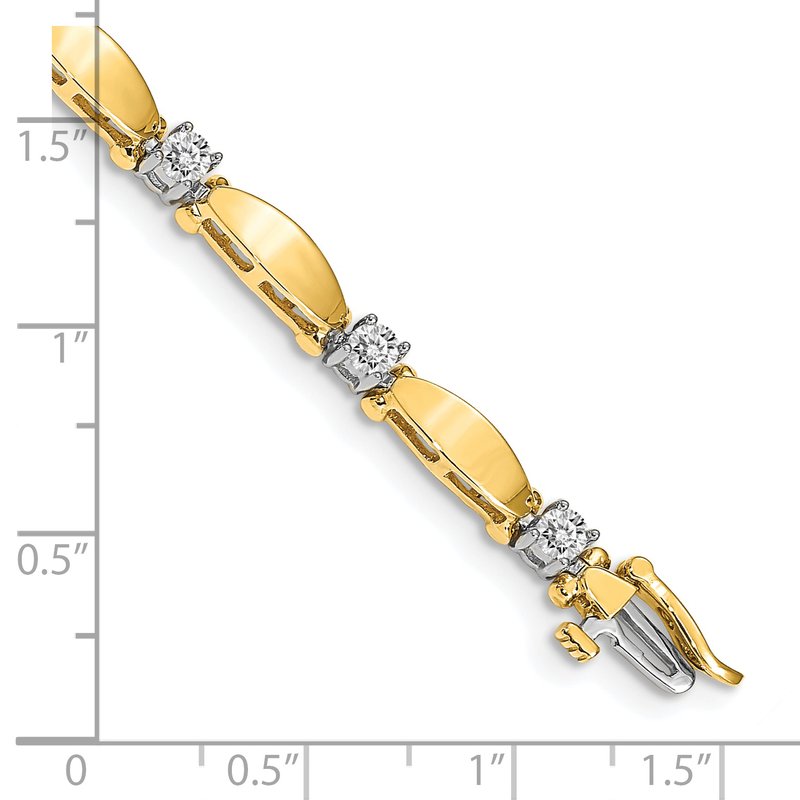 14k Two-tone Complete 1.13 carat Round AAA Diamond Curved Bar Link 7 inch Tennis Bracelet