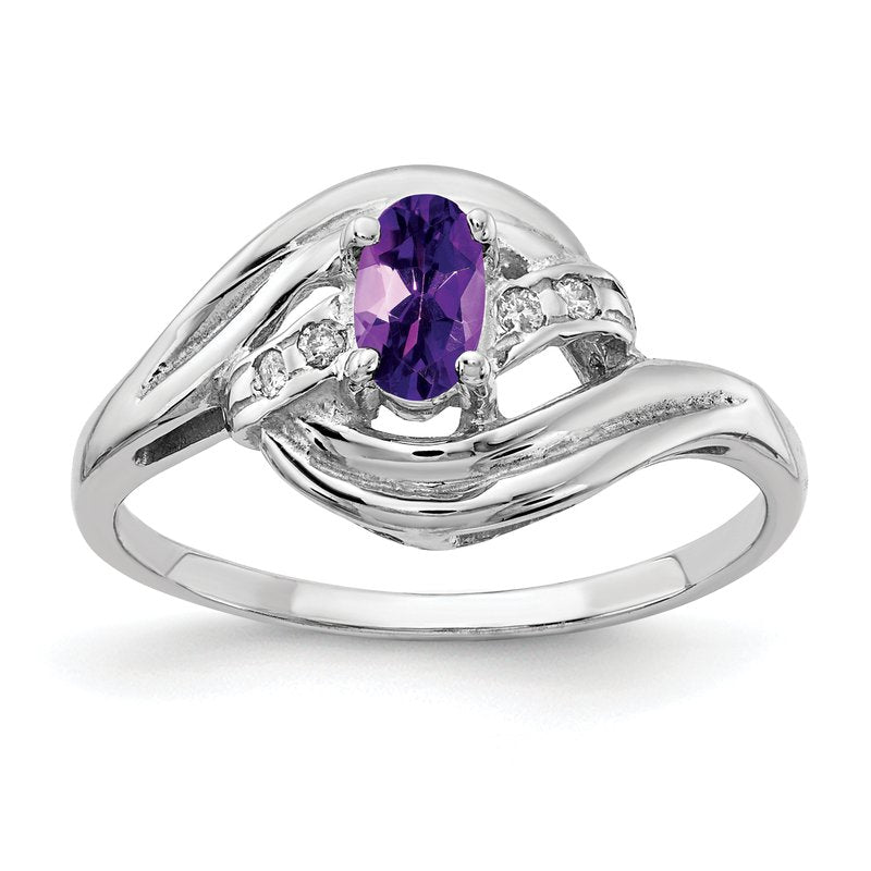 14k White Gold 5x3mm Oval Amethyst A Diamond ring