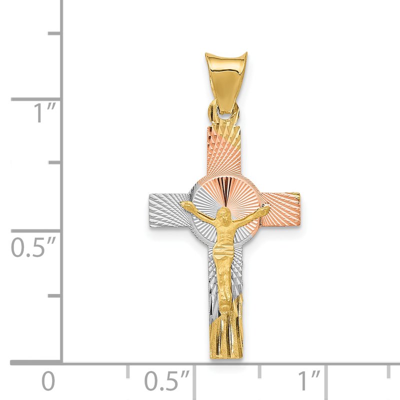 14K with Rose and White Rhodium Iona Crucifix Cross Pendant