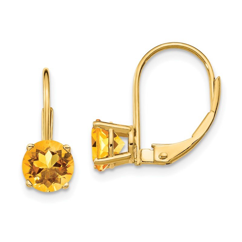 14k 6mm Round Citrine Leverback Earrings