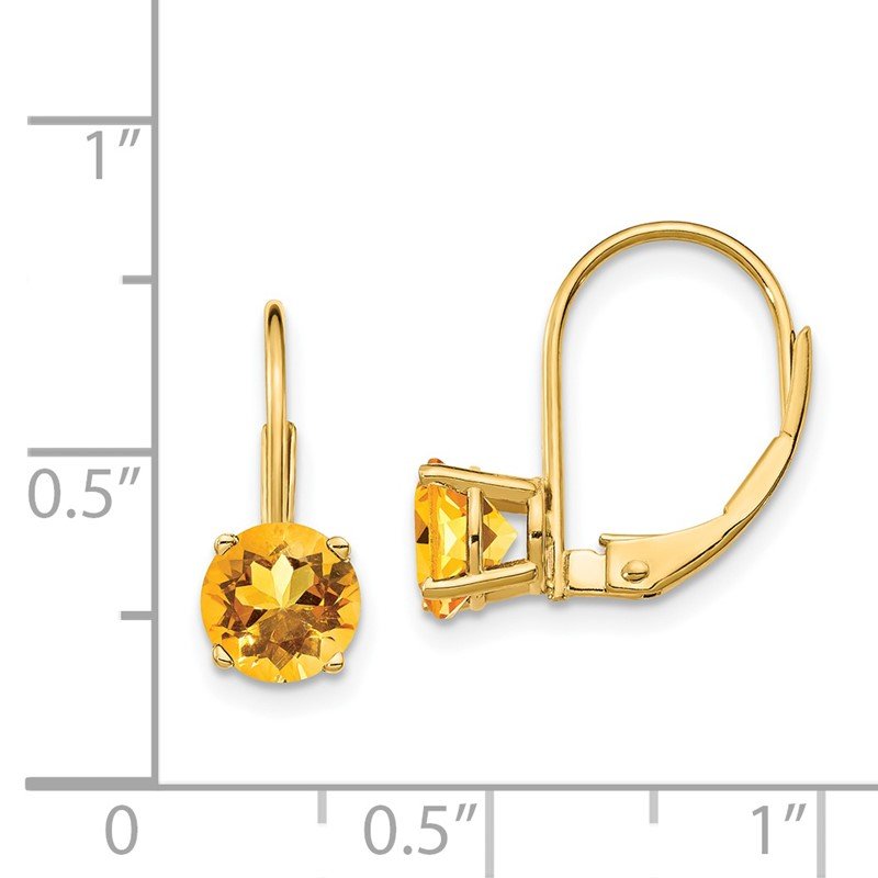 14k 6mm Round Citrine Leverback Earrings
