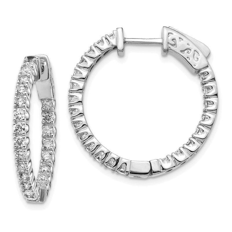 14k White Gold 1.25 carat Diamond Round In/Out Hoop w/Safety Clasp Earrings