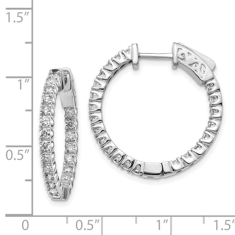 14k White Gold 1.25 carat Diamond Round In/Out Hoop w/Safety Clasp Earrings