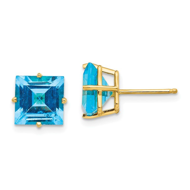 14k 8mm Square Step-Cut Blue Topaz Post Earrings