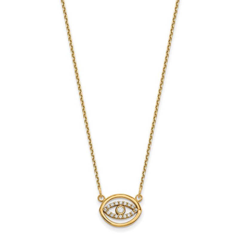 14k Polished 1/10 carat Diamond Halo Evil Eye 18 inch Necklace
