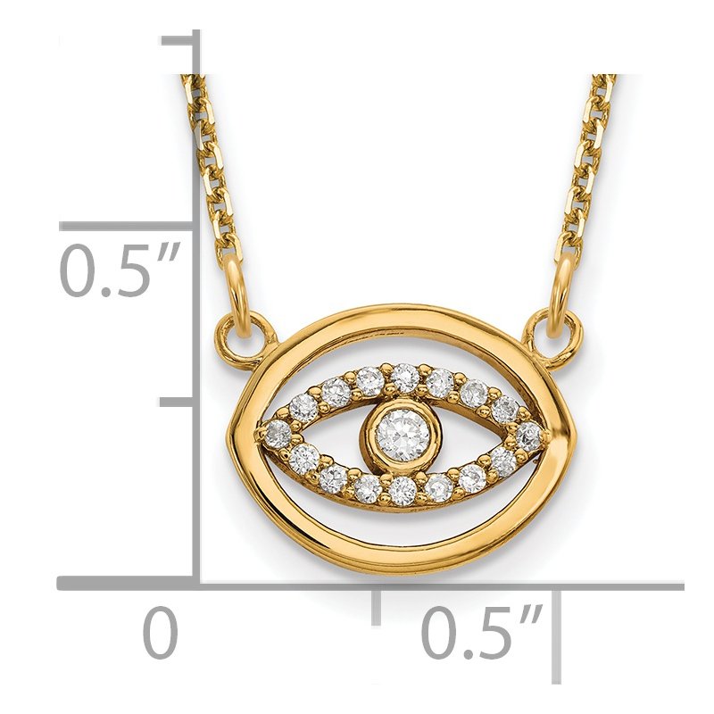 14k Polished 1/10 carat Diamond Halo Evil Eye 18 inch Necklace