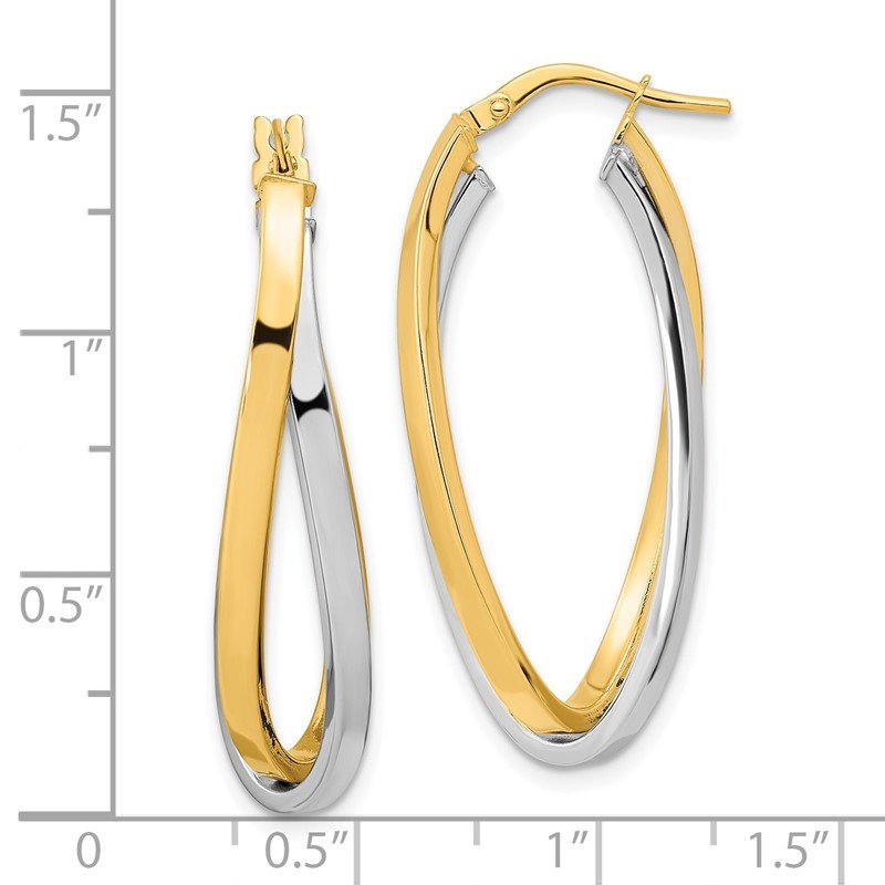 14k Two Tone Polished Oval Double Hoops