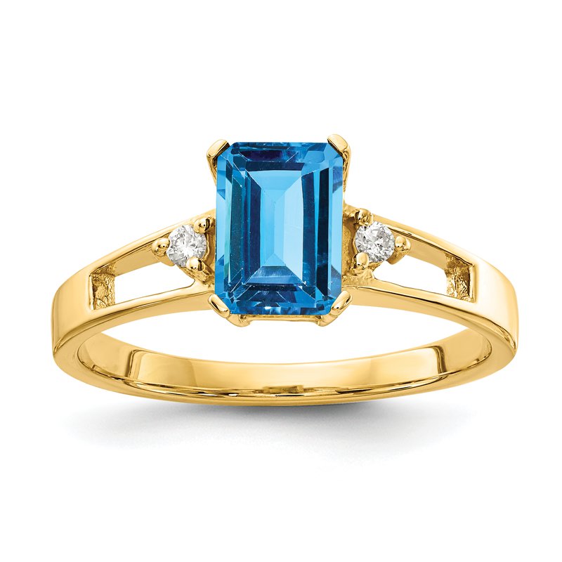 14k 7x5mm Emerald Cut Blue Topaz AAA Diamond ring