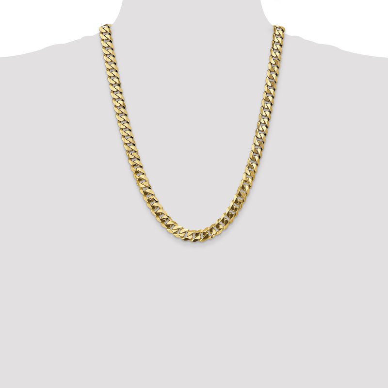 14K 26 inch 9.5mm Flat Beveled Curb with Lobster Clasp Chain