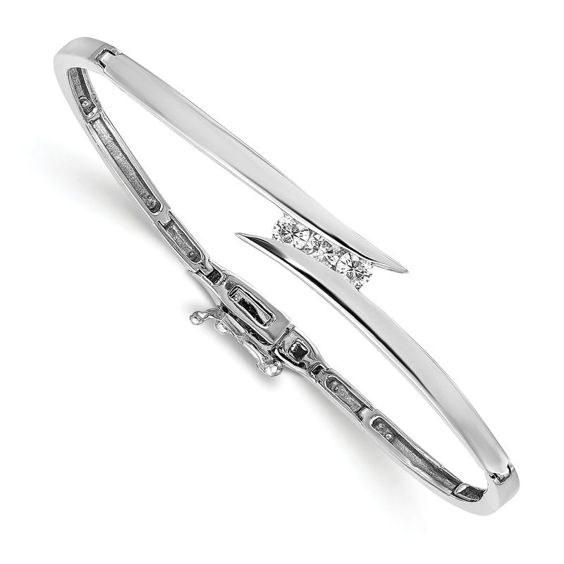 14k White Gold Complete 3-Stone 1/4 carat AA Diamond Hinged Bangle Bracelet