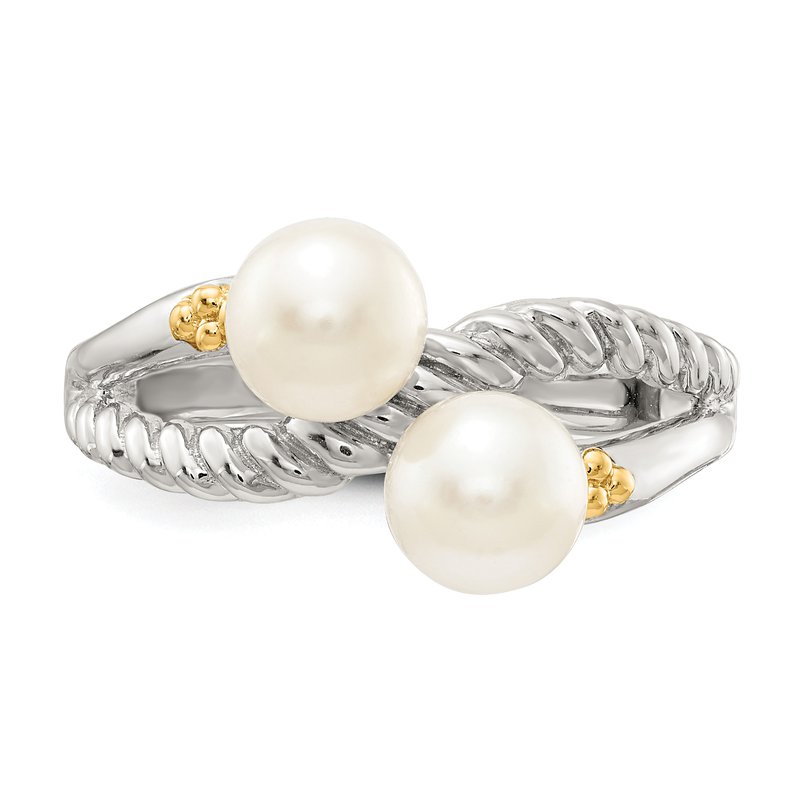 Sterling Silver with 14K Accent Polished 6mm White Freshwater Cultured Pearl Ring