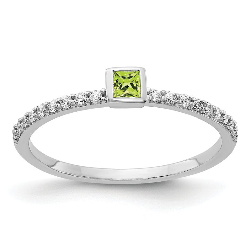 14k White Gold Diamond and Princess Blue Topaz Ring