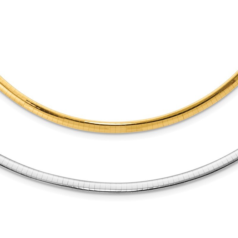 14k Two-tone 4mm Reversible White and Yellow 16 inch Domed Omega Necklace