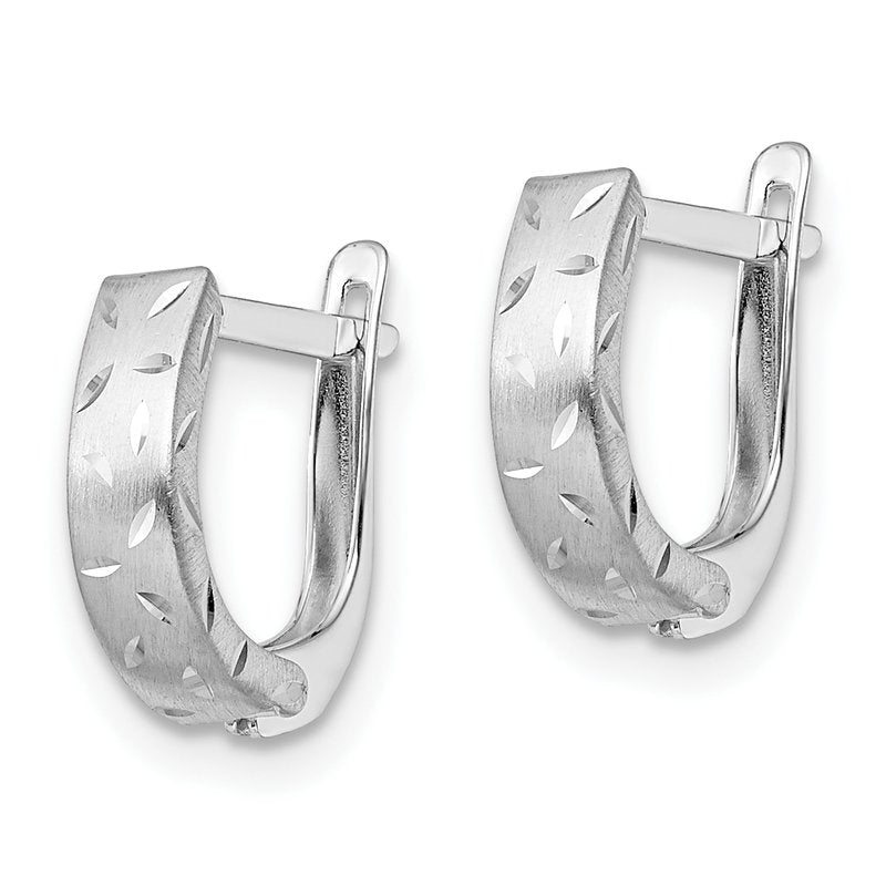 14K White Gold Polished Brushed D/C Hoop Earrings