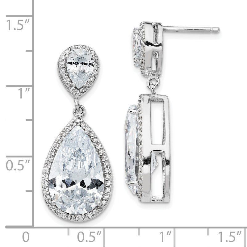 Sterling Silver Rhodium-plated Fancy Brilliant-cut Pear Shaped CZ Post Dangle Earrings