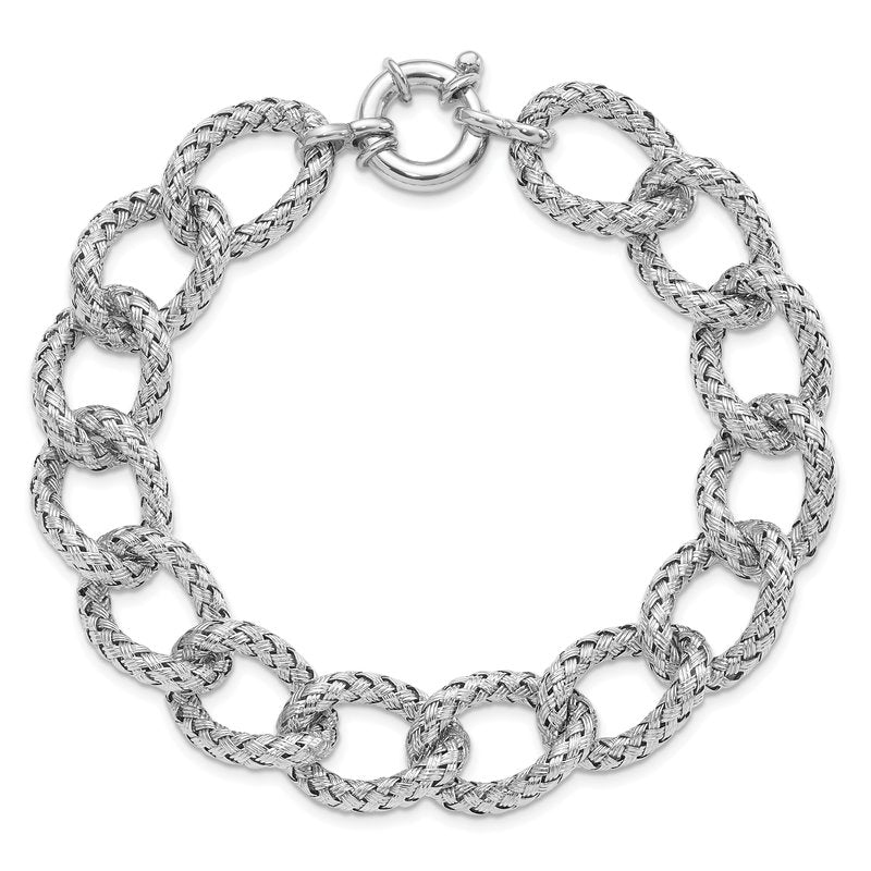 Sterling Silver RH-plated Polished Textured Bracelet