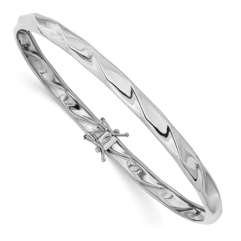 14k White Gold Polished Twisted 5.00mm Flexible Round Bangle Bracelet