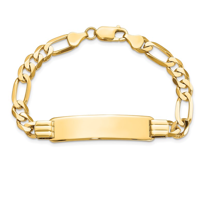 14k Polished Solid Chain/Solid Plate Flat Figaro Link 36.5x9mm Plate 7 inch ID Bracelet
