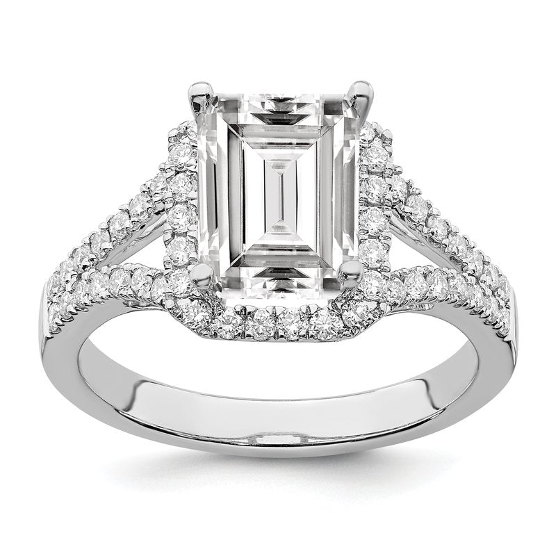 14K White Gold 3/8 carat Lab Grown Diamond VS+ F+ Semi-Mount Emerald Halo Engagement Ring
