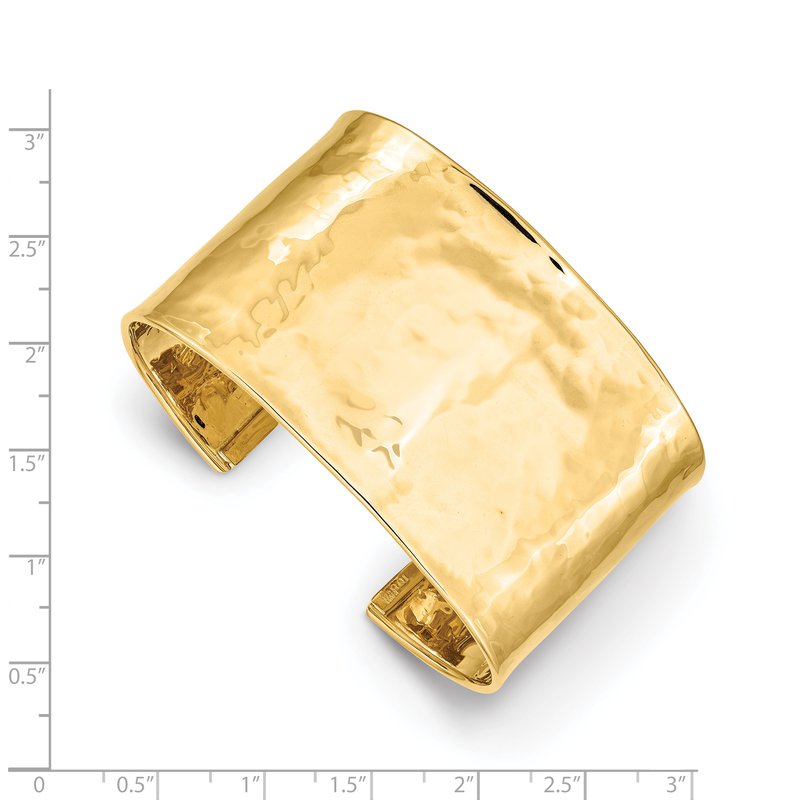 14k 37mm Hammered Polished Cuff Bangle Bracelet