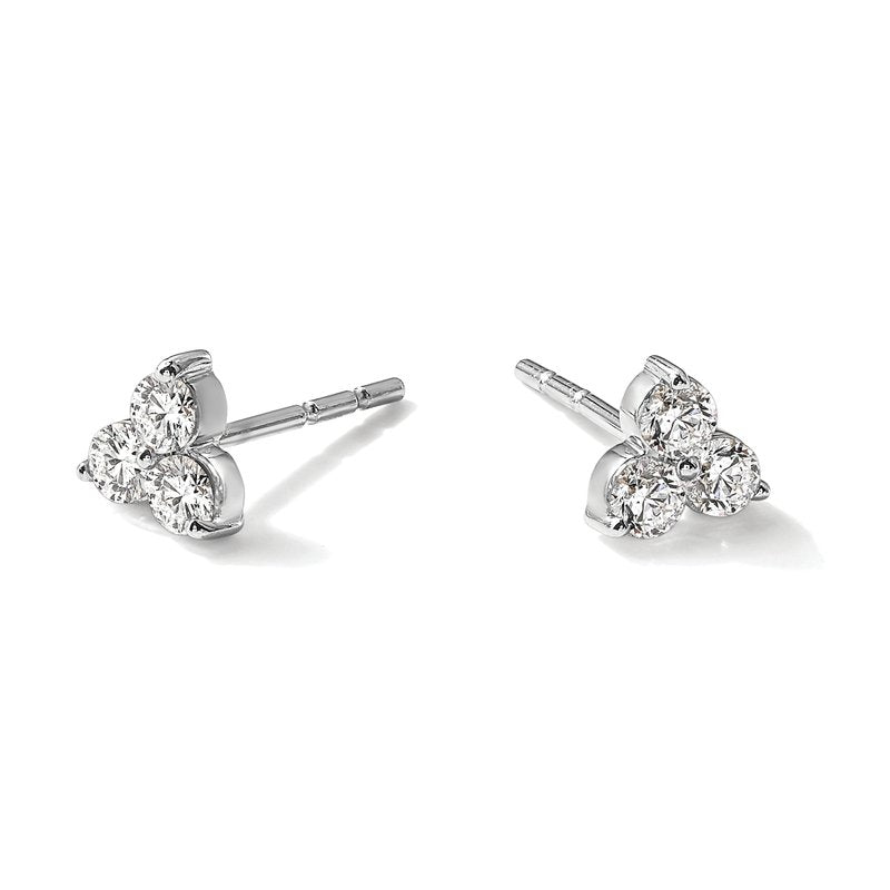 14K White Gold 1/2 carat Lab Grown Diamond VS+ F+ Complete Three Stone Post Stud Earrings