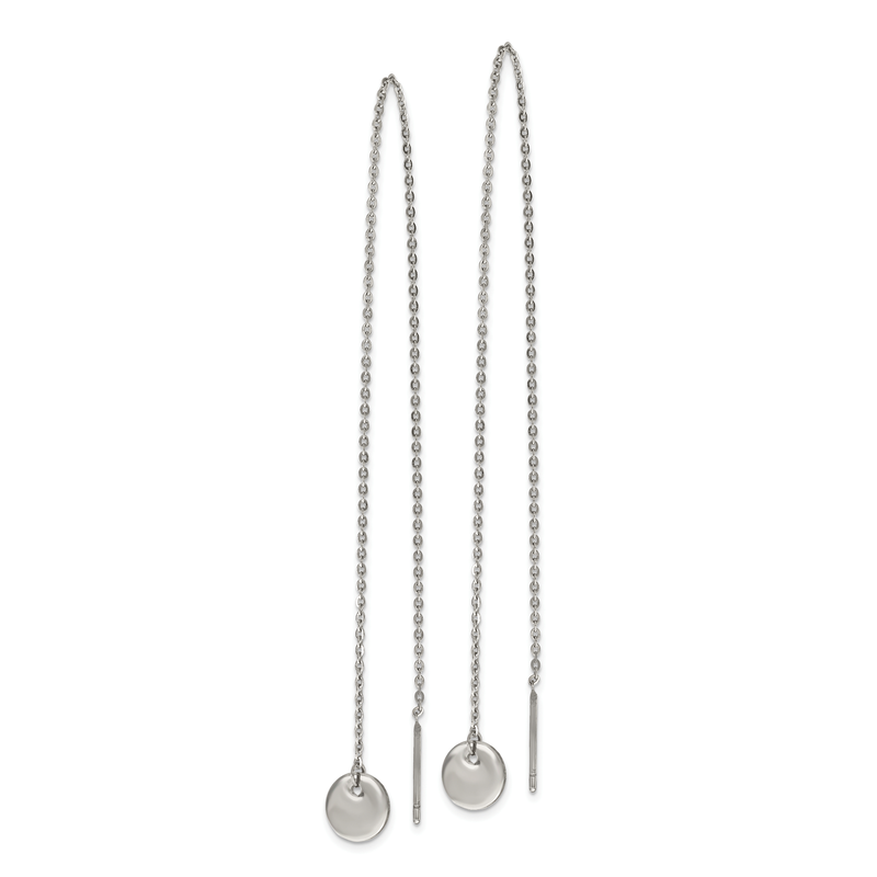 Stainless Steel Polished Disc Dangle Threader Earrings