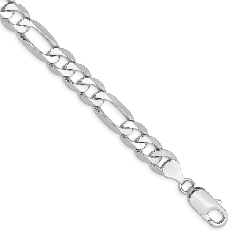 14K White Gold 20 inch 7.5mm Flat Figaro with Lobster Clasp Chain