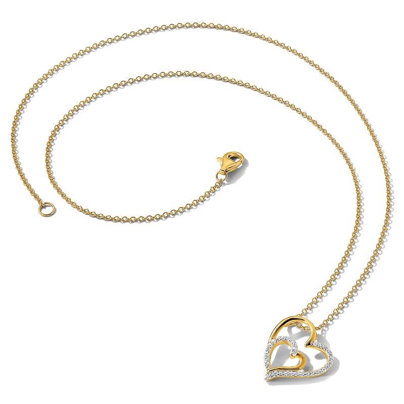 Sterling Silver Gold-plated Brilliant-cut CZ Fancy Double Heart 18 Inch Necklace