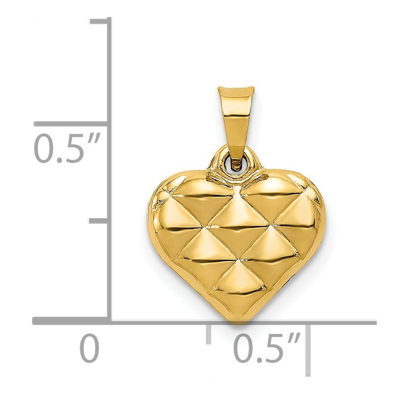 14K Polished and Textured 3-D Heart Pendant