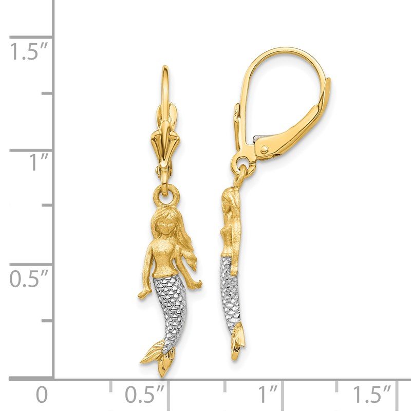 14K and White Rhodium Brushed &amp; Polished Mermaid Earrings