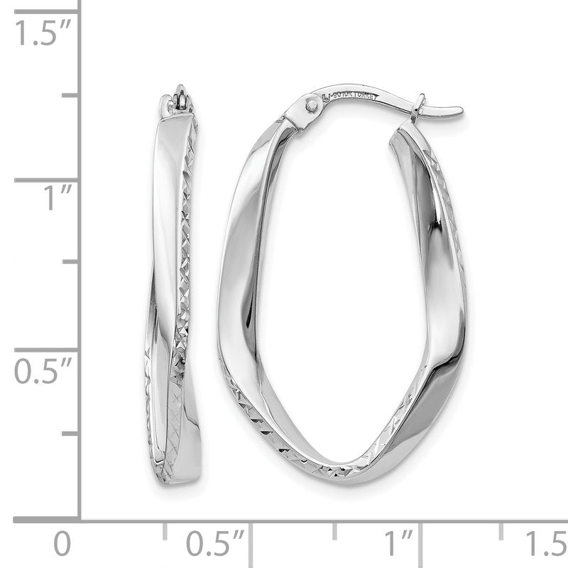 10K White Gold Polished and D/C Oval Hoop Earrings