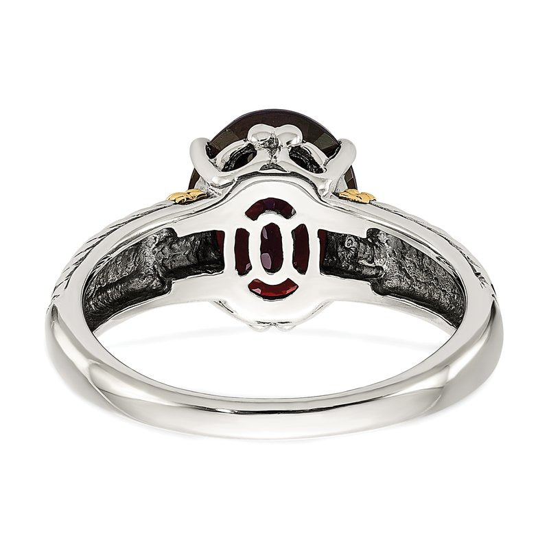 Sterling Silver with 14K Accent Antiqued Oval Garnet Ring