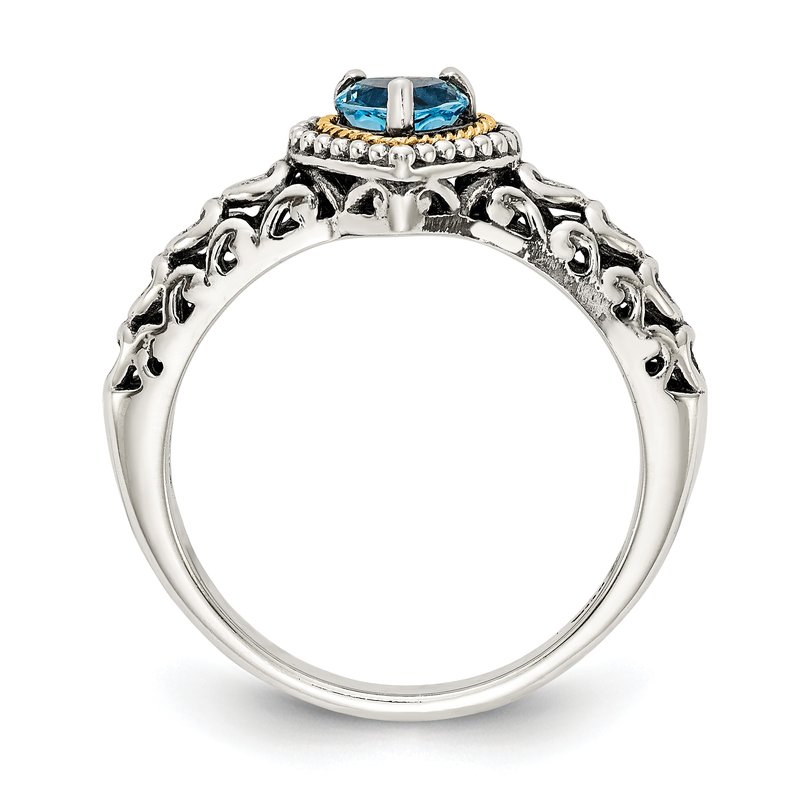 Sterling Silver with 14K Accent Antiqued Blue Topaz Heart Ring