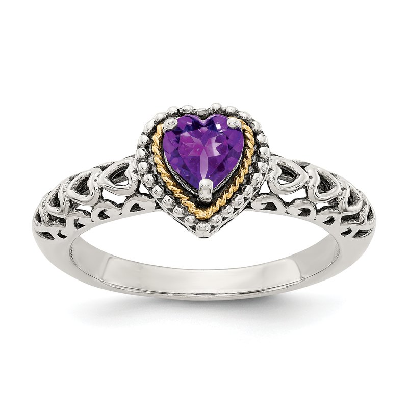 Sterling Silver with 14K Accent Antiqued Amethyst Heart Ring