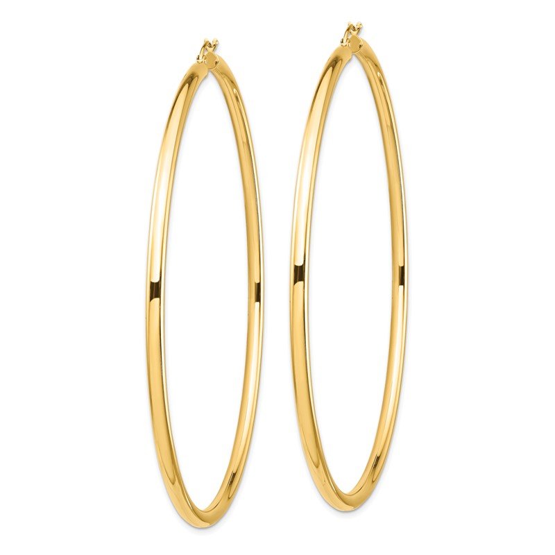 14k 3x80mm Polished Lightweight Round Tube Hoop Earrings