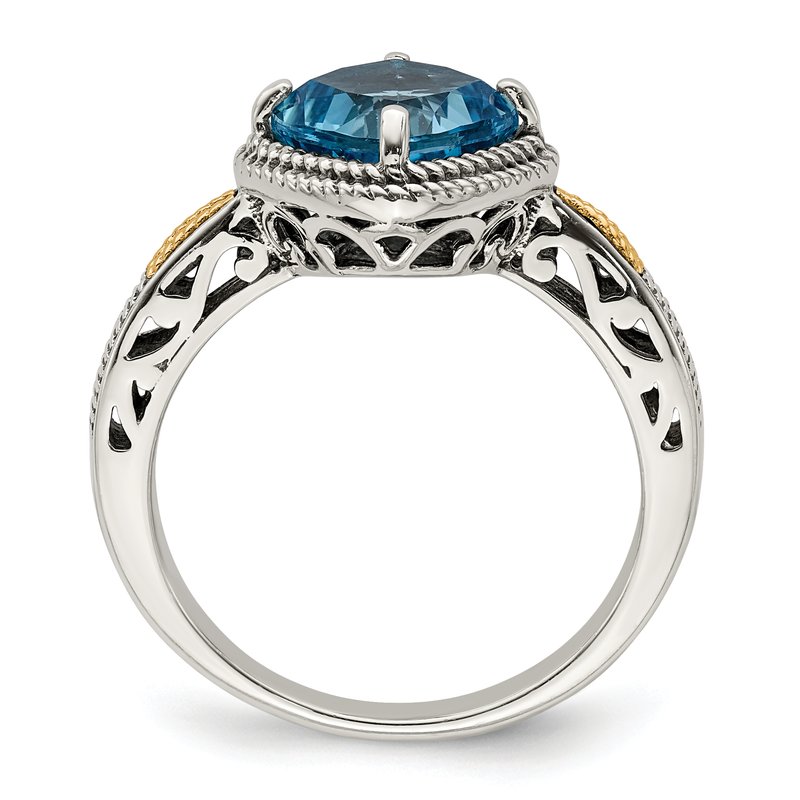 Sterling Silver with 14K Accent Antiqued Cushion Blue Topaz Ring