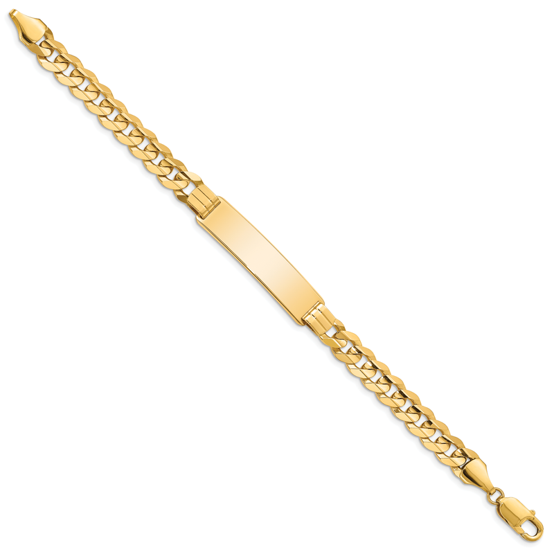 14k Polished Solid Chain/Solid Plate Curb Link 37x8.5mm Plate 8 inch ID Bracelet