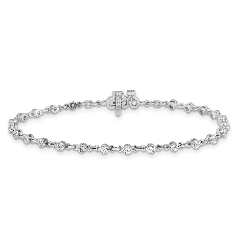 14k White Gold Complete 2.25 carat Round AAA Diamond 2-prong 7 inch Tennis Bracelet