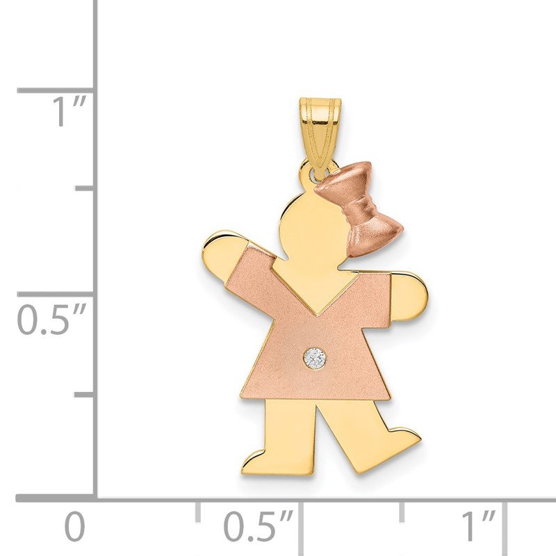 14k Two-tone The Kids Small Girl with Bow on Right AA Diamond Kiss Pendant