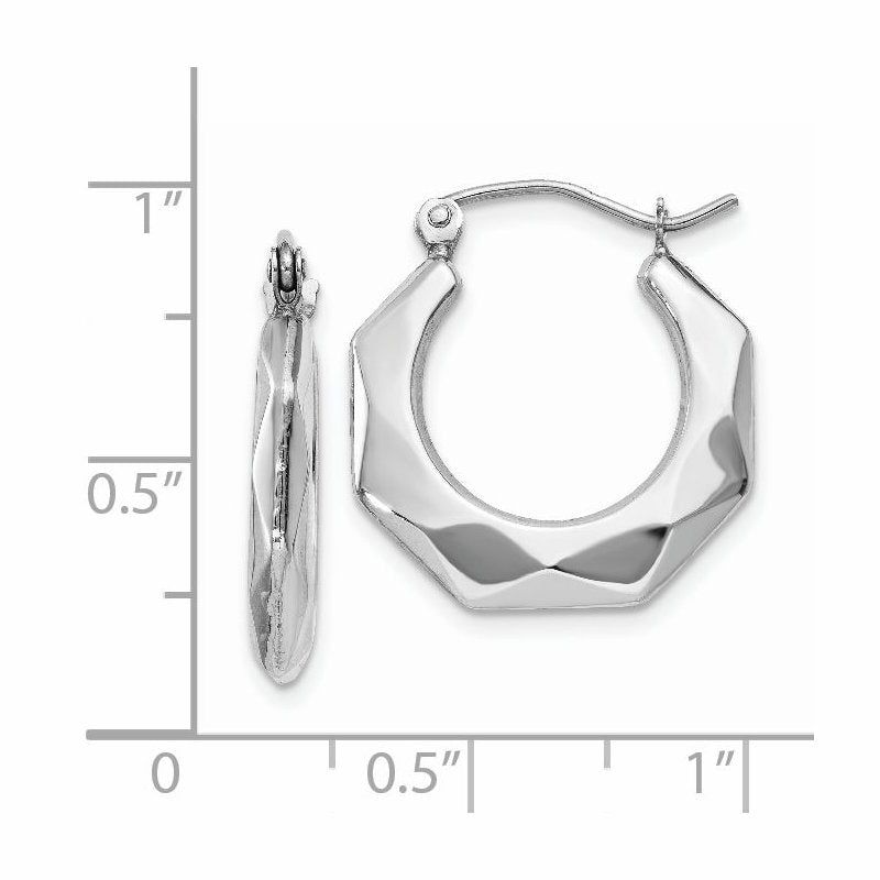14k White Gold Faceted Hoop Earrings