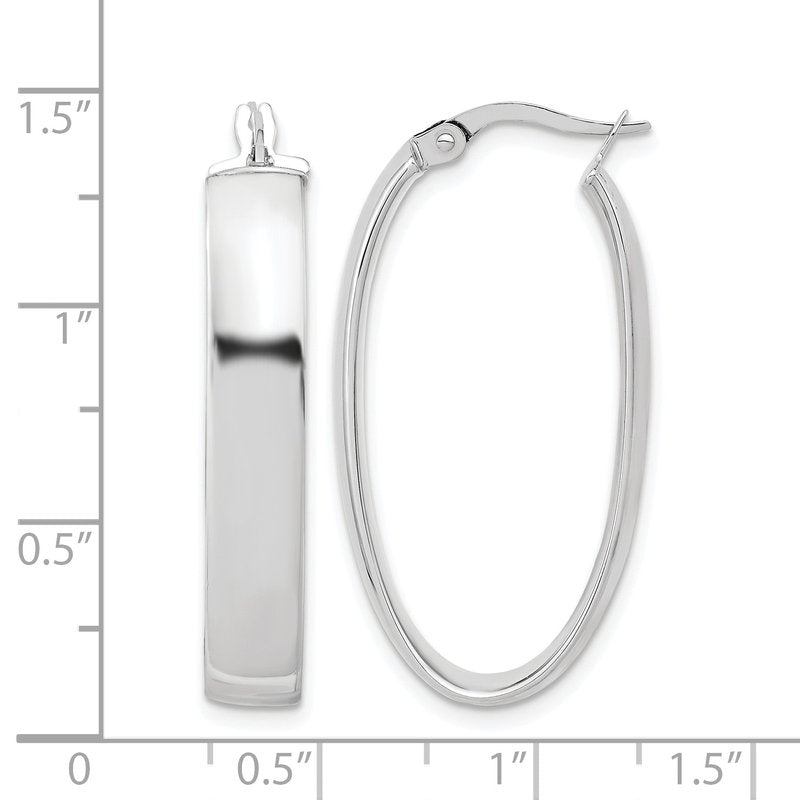 14K with White Rhodium Plating Polished Oval Hoop Earrings