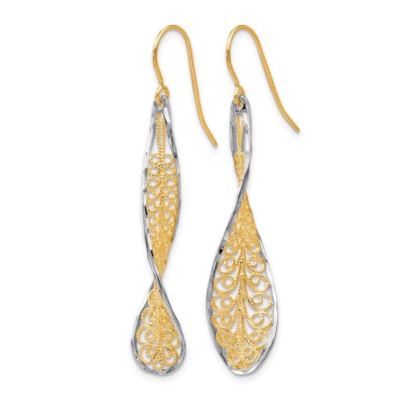 10K Two-tone D/C Dangle Shepherd Hook Earrings