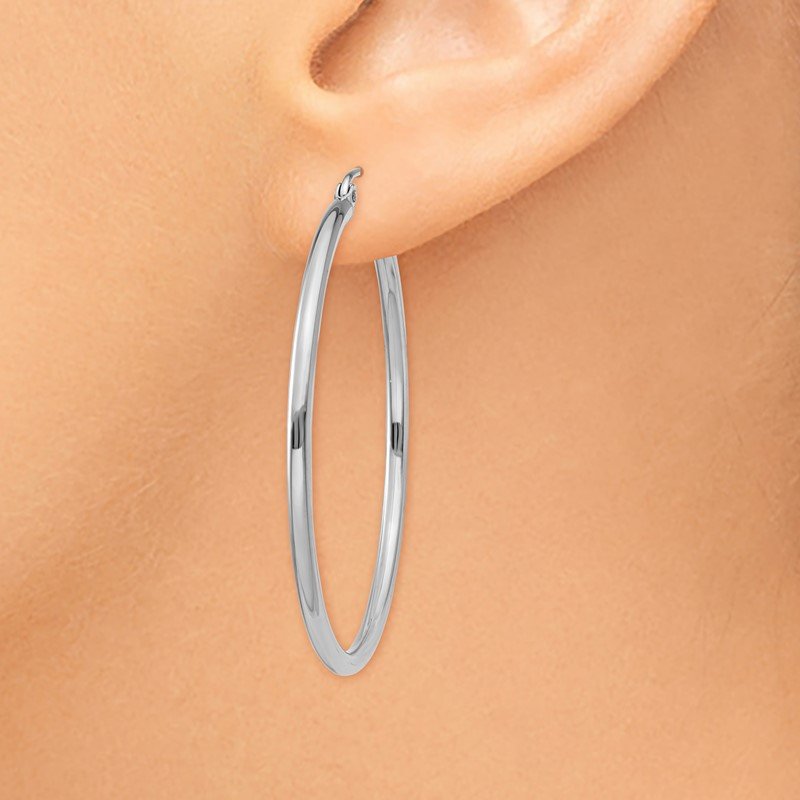 14k White Gold 2x40mm Polished Lightweight Tube Hoop Earrings