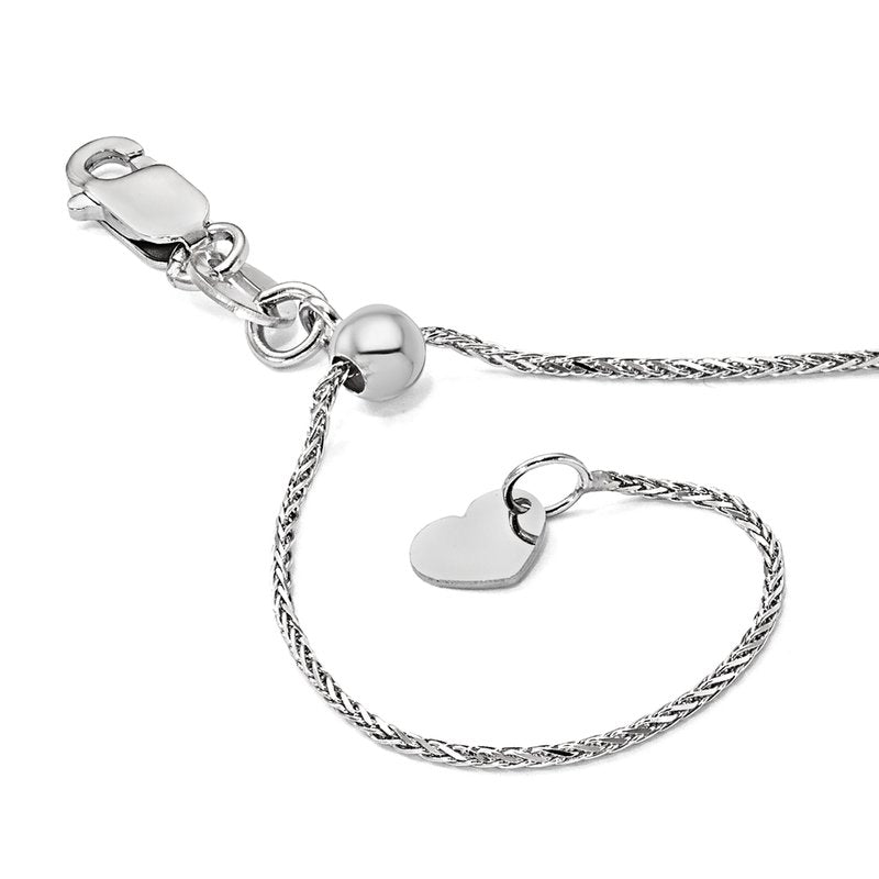 14K White Gold Adjustable .95mm D/C Wheat Chain