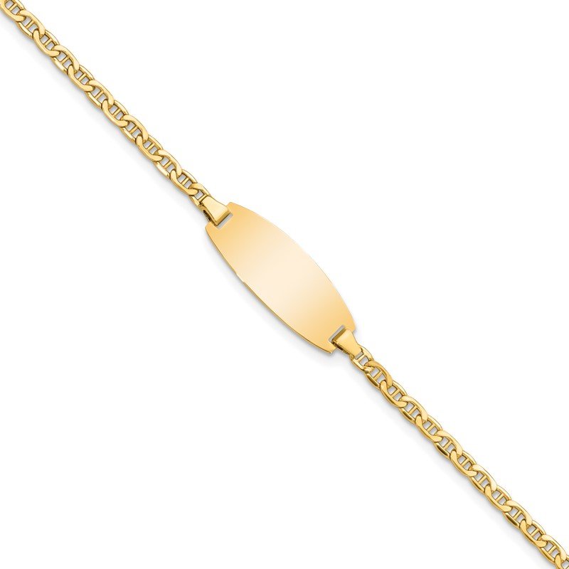 14k Polished Semi-Solid Chain/Solid Plate Anchor Link Oval 18.5x8.5mm Plate 5.5 inch Baby/Child ID Bracelet