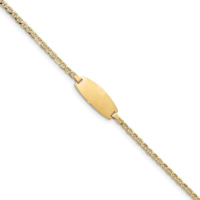 14k Polished Semi-Solid Chain/Solid Plate Anchor Link Oval 18.5x8.5mm Plate 5.5 inch Baby/Child ID Bracelet